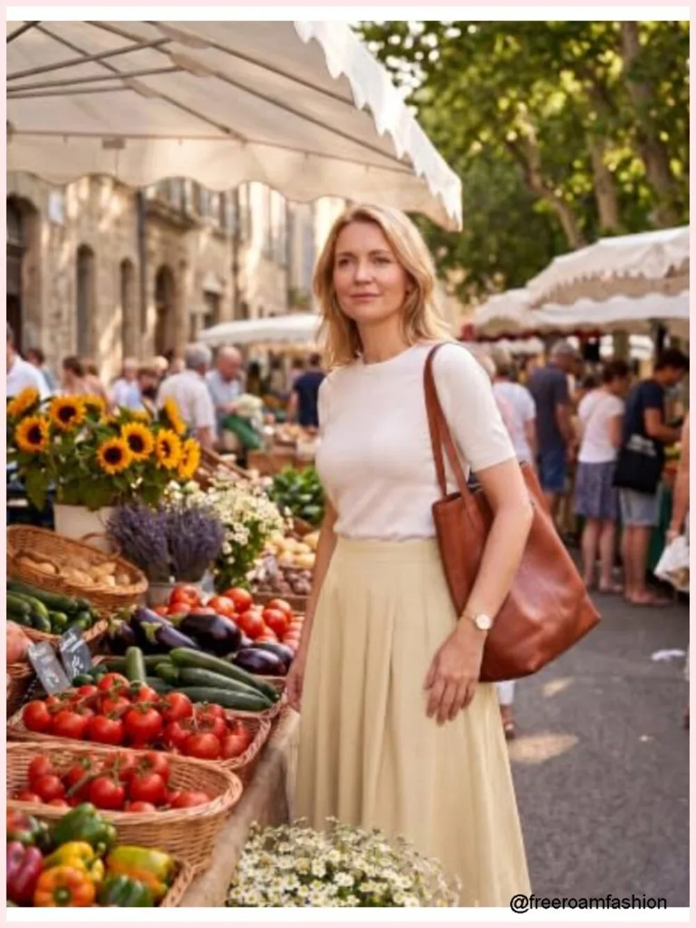 High Waist Pleated Midi Skirt with Pockets A-Line Flared Work Skirt